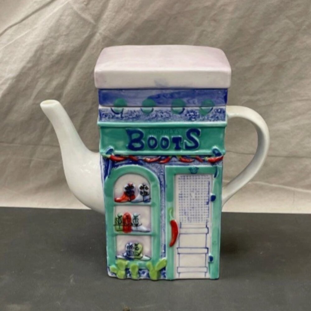 SSPF Inc Two Sided Building Teapot Tex Mex Grill Boots Shop Vintage